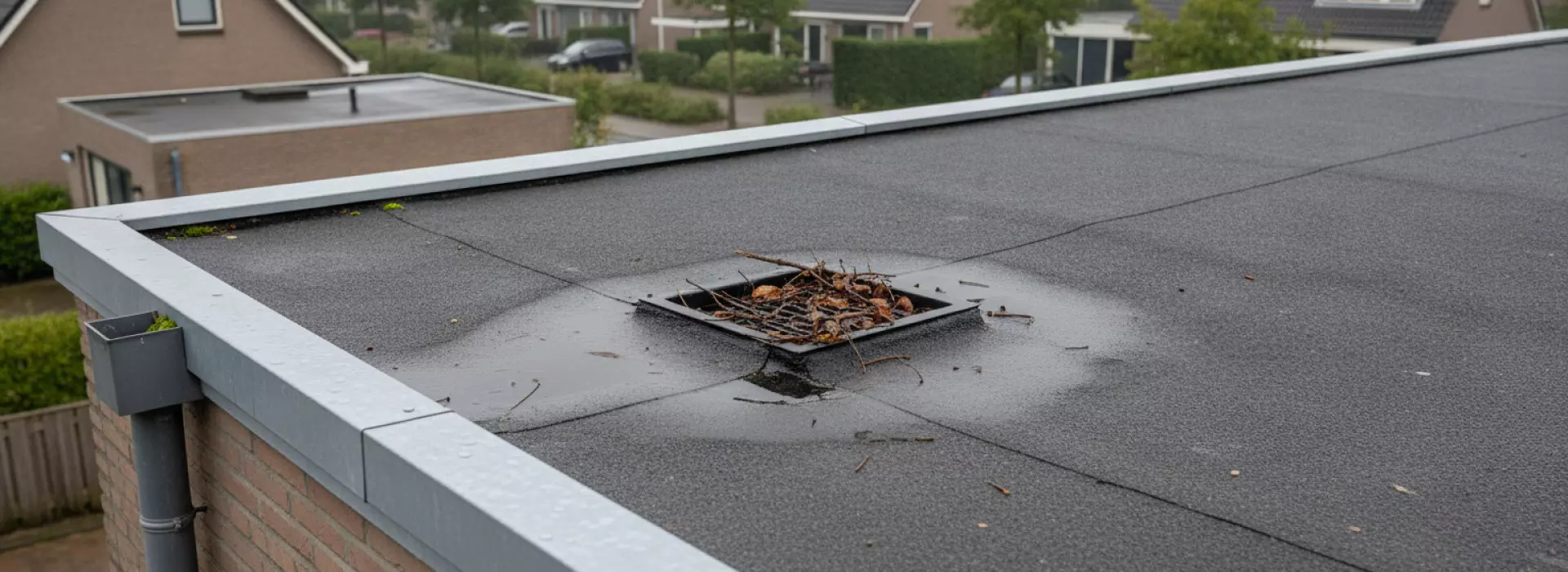 Waarom je lekkage op plat dak vaak vindt bij afvoeren en dakranden.