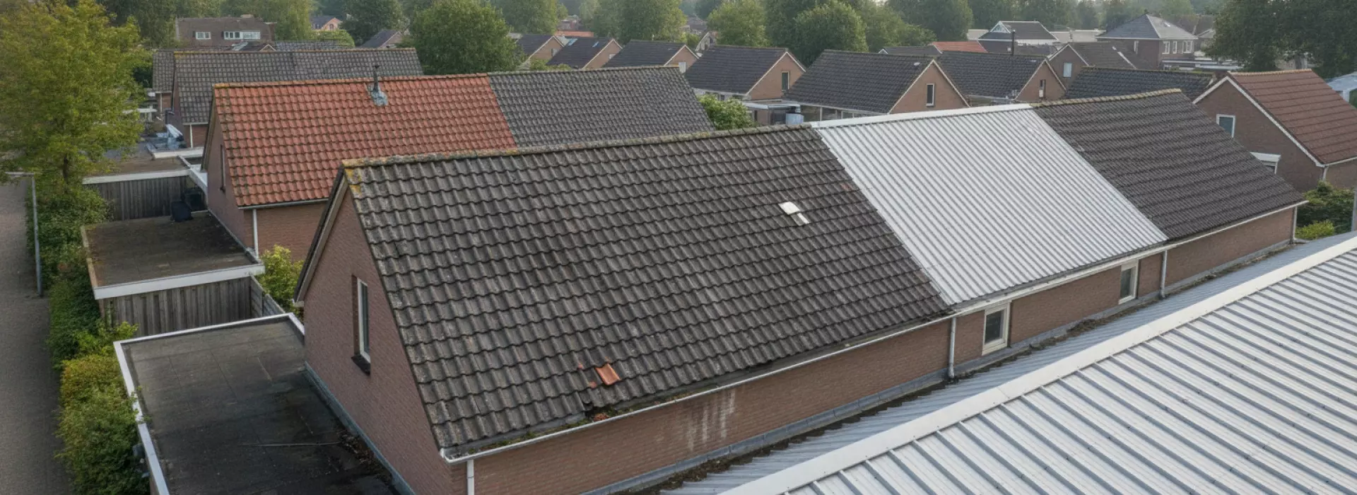 7 tips voor foto’s waarmee je schade aan het complete dak duidelijk maakt.
