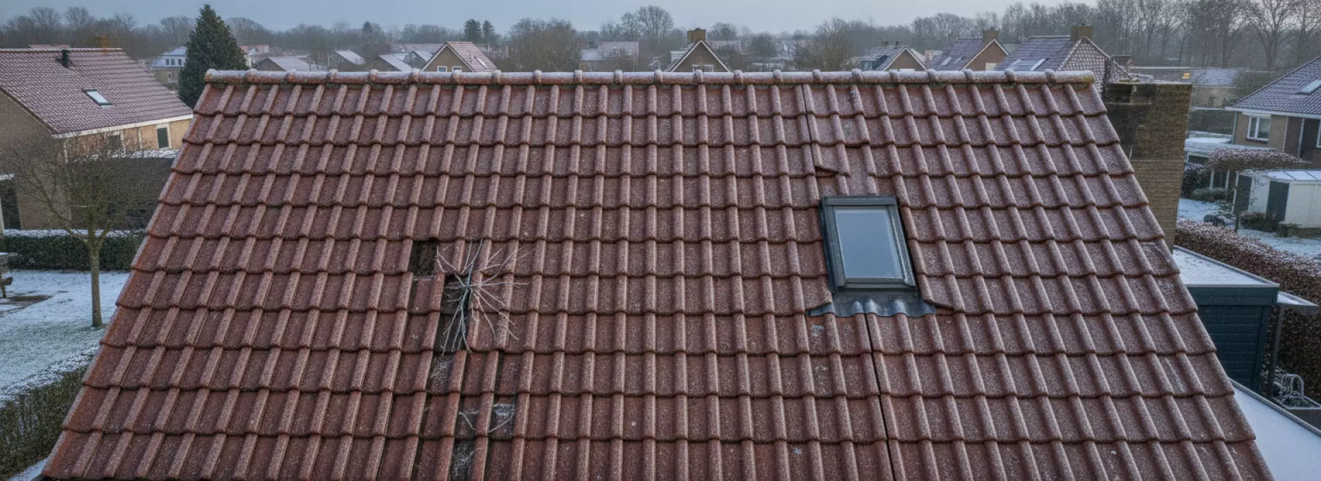 Waarom je na vorst of harde wind zwakke plekken rond scheuren, pannen en aansluitingen controleert
