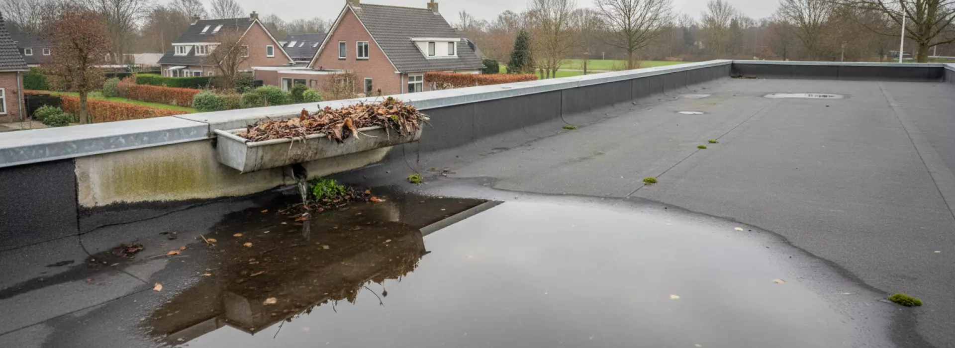 Zo herken je verstopping en weinig afschot voordat waterdruk op het dak binnen schade geeft.