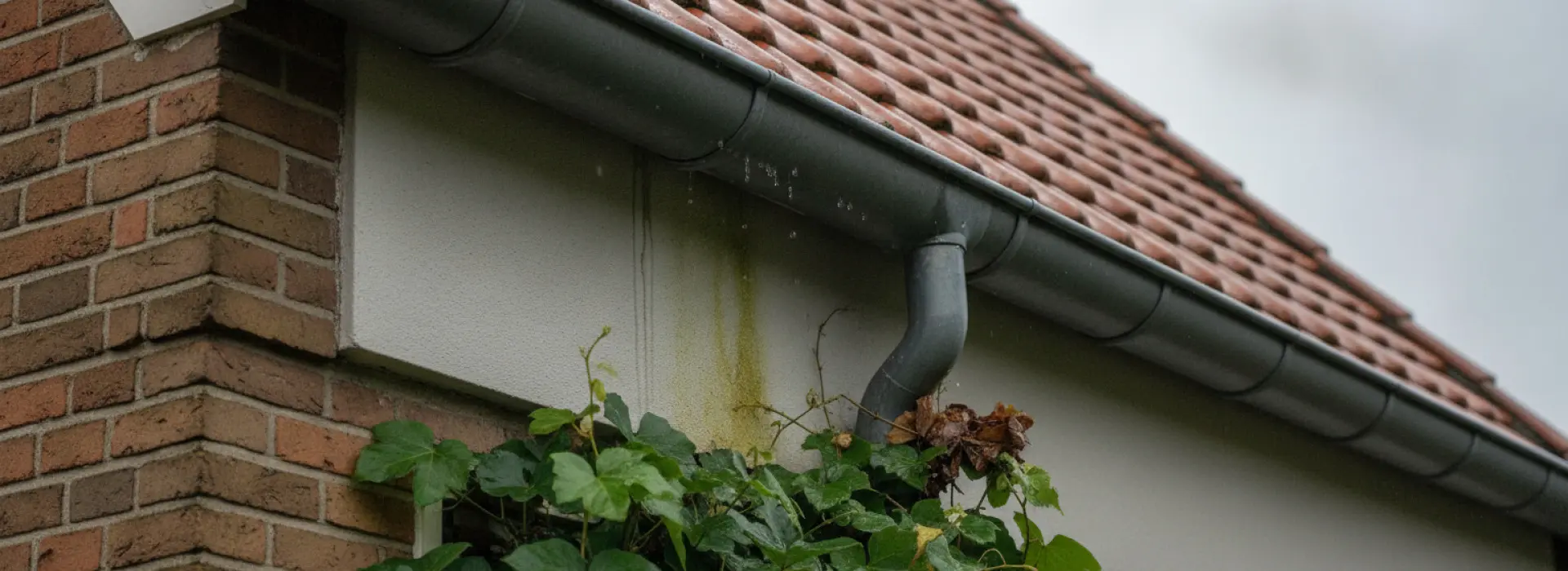 Hoe spoor je lekkende dakgoot op wanneer druppels langs de gevel maar soms zichtbaar is?