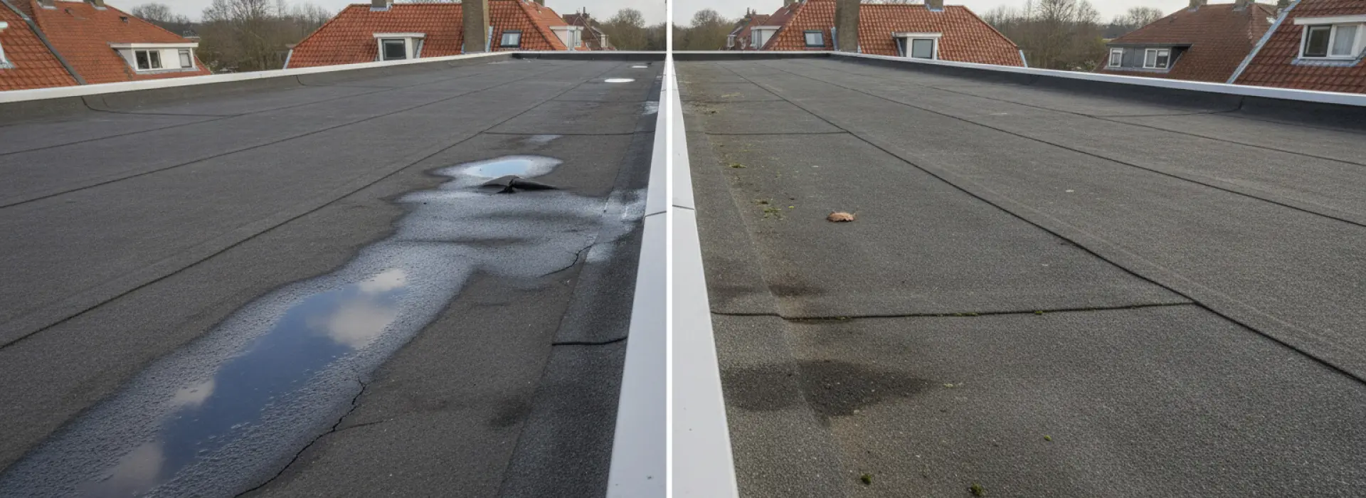 Misverstanden die je rond bitumen of EPDM bij versleten dakbedekking herkent.